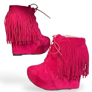 Privileged Shoes X Dolls Kill Nissa Wedge booties with fringe